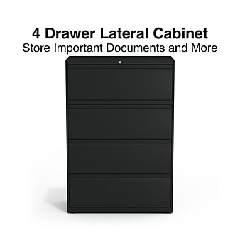 Staples Commercial 4 File Drawer Lateral File Cabinet, Locking, Black, Letter/Legal, 36"W (20057D)