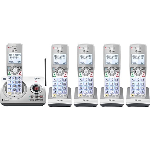 AT&T 5Handset Cordless Telephone, White/Silver (DL72510) Staples