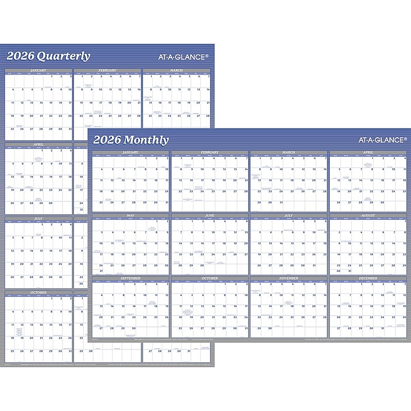 2026 AT-A-GLANCE 36" x 24" Yearly Dry-Erase Wall Calendar, Reversible, White/Blue (A1102-26) image 1