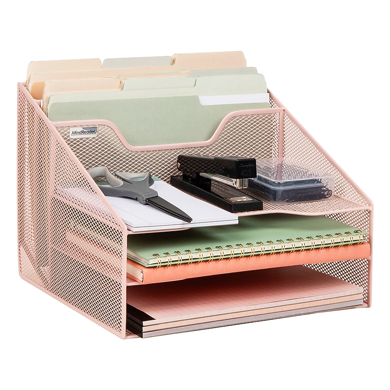 Mind Reader 5-Compartment Metal Desk Organizer, Pink (MESHBOX5-PNK) image 1