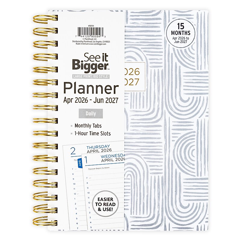 2026-2027 See It Bigger 8.75" x 7" Academic Year Daily Planner, Paperboard Cover, White & Gray Fashion (90594) image 1