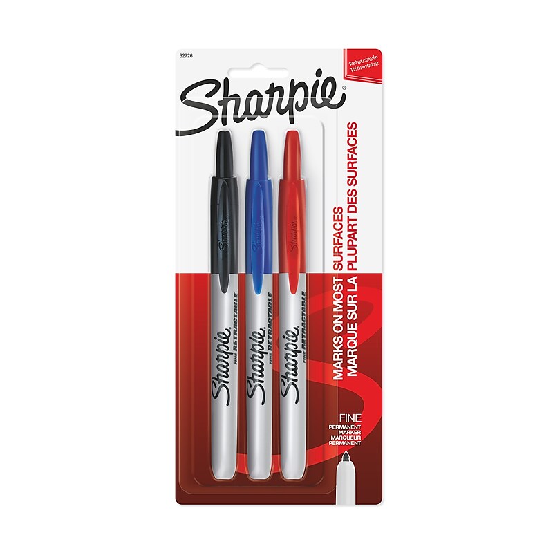 Sharpie Retractable Permanent Markers, Fine Tip, Assorted, 3/Pack (32726) image 1