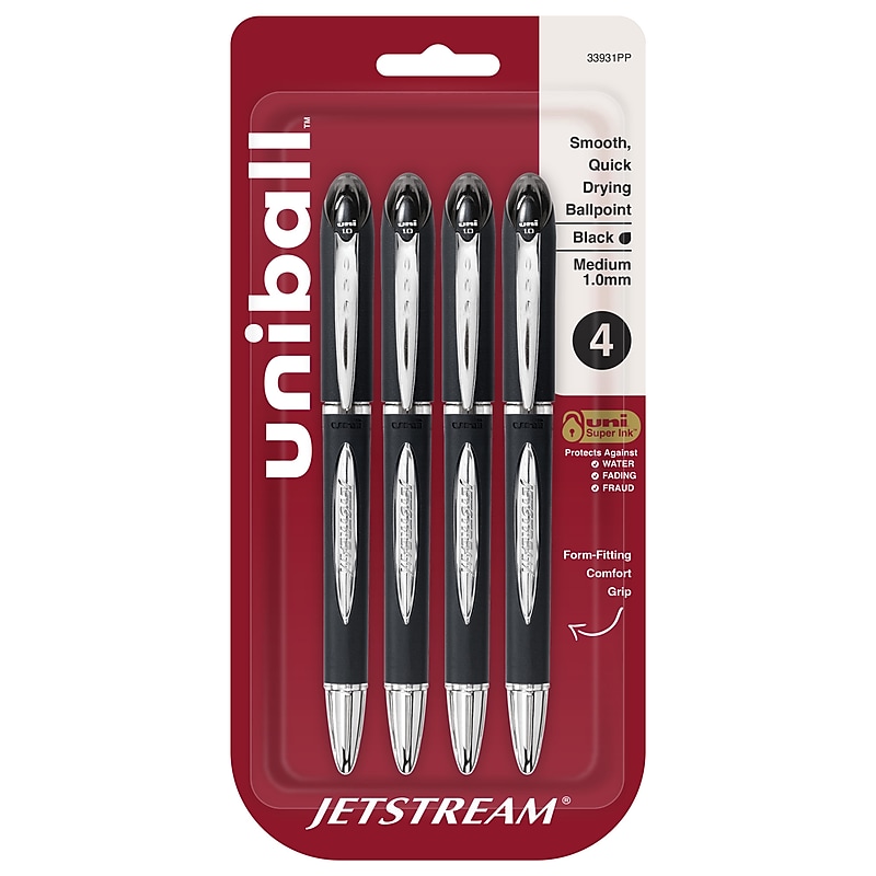 uni-ball JETSTREAM Rollerball Pen, Bold Point, Black Ink, 4/Pack (33931) image 1
