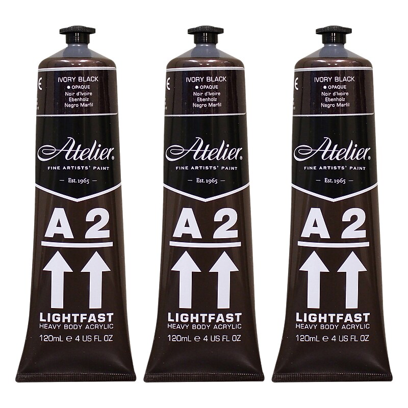 Chroma Atelier A2 Lightfast Acrylic Paint Tube, Ivory Black, 4 oz., 3/Bundle (CRM780-3) image 1