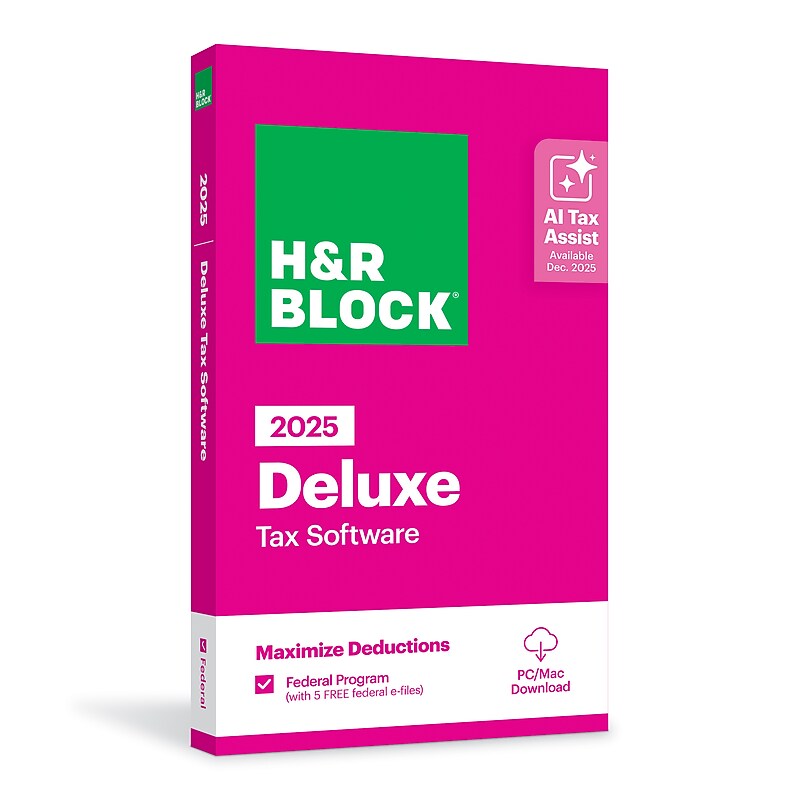 H&R Block 2025 Deluxe Tax Software for 1 User, PC/Mac, Product Key Card (1433600-25) image 1
