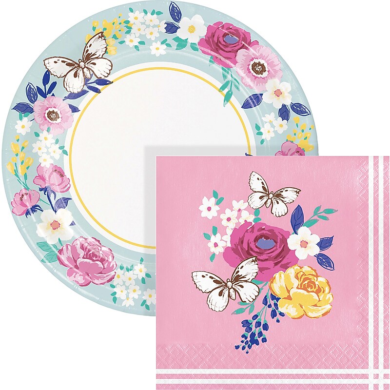Say Hooray! Sights of Spring Floral Disposable Paper Plates and Napkins Set, 48/Pack (DTC9648E2I) image 1
