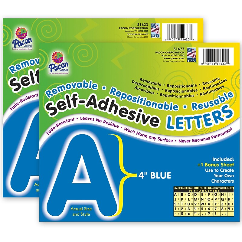 Pacon 4" Self-Adhesive Puffy Font Letters, Blue, 78 Characters/Pack, 2 Packs/Bundle (PAC51623-2) image 1