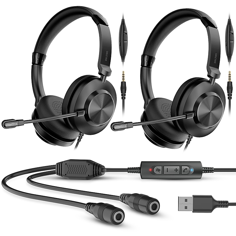 Delton T32Y Training Headsets with Master Adapter & Splitter, Black, 2/Pack (DWHT232Y) image 1