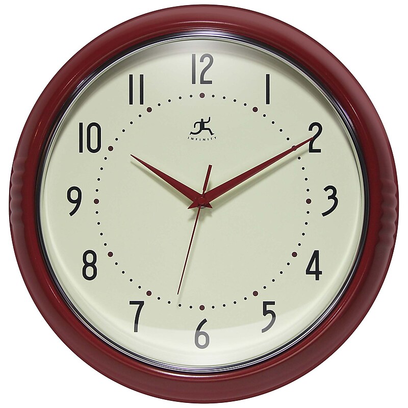 Infinity Instruments Round Retro Red Wall Clock, Aluminum, 15" (10940RD-15) image 1