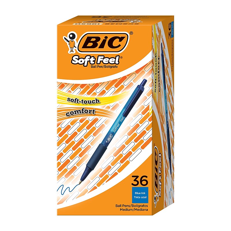 BIC Soft Feel Retractable Ballpoint Pens, Medium Point, 1.0mm, Blue Ink, 36/Pack (SCSM361BLU) image 1