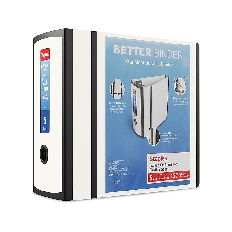 Staples 5" 3-Ring Better Binder, White (27926) image 1