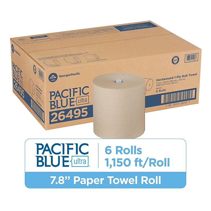 Pacific Blue Ultra Recycled Hardwound Paper Towels, 1-Ply, 6 Rolls