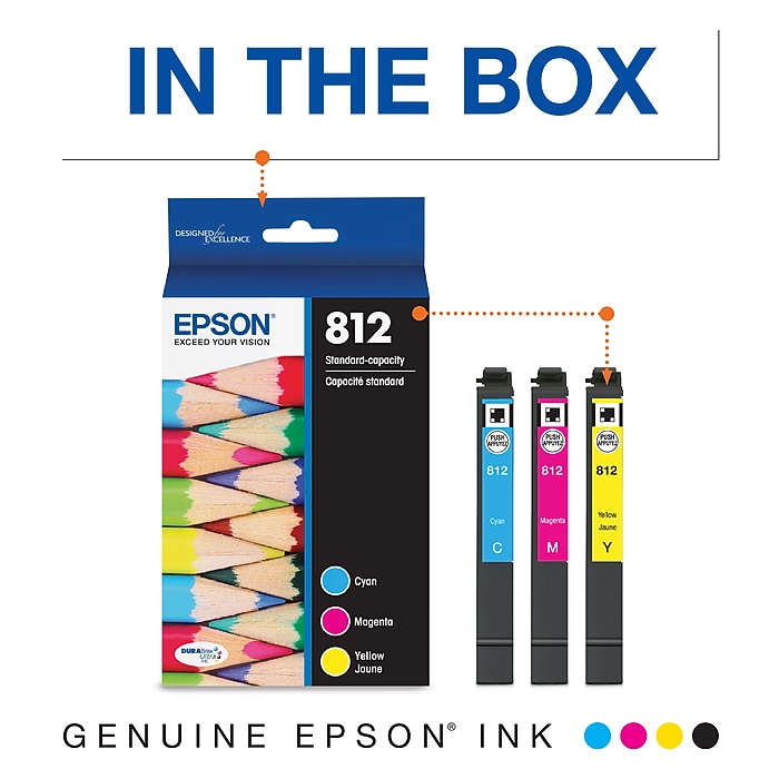 Epson T812 Cyan/Magenta/Yellow Standard Yield Ink Cartridge, 3