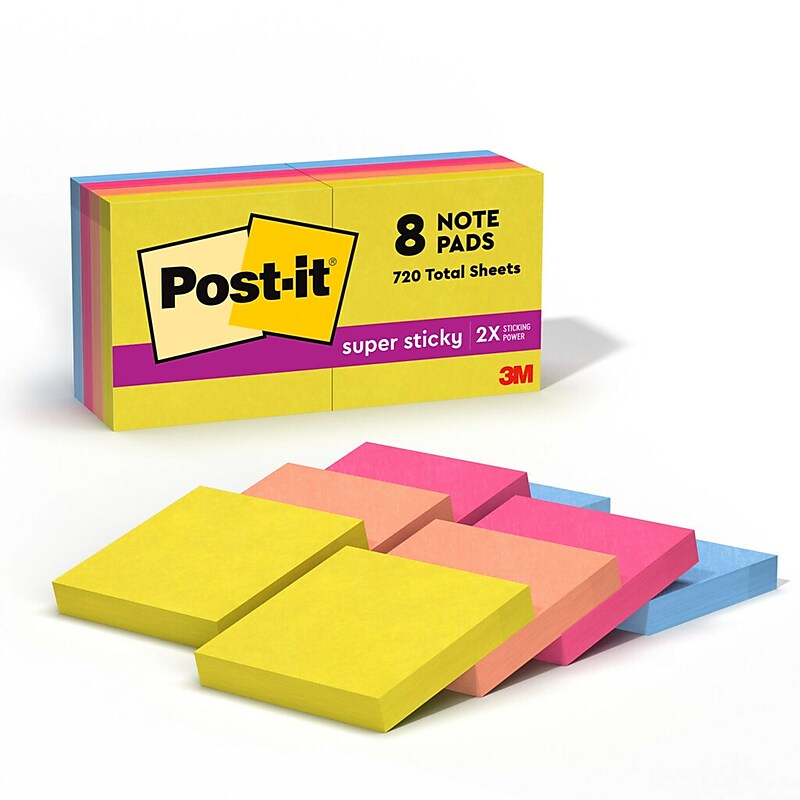 Post-it Super Sticky Notes, 1 7/8" x 1 7/8", Summer Joy Collection, 90 Sheets/Pad, 8 Pads/Pack (622-8SSJOY) image 1