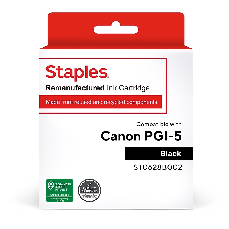 Staples Remanufactured Black Standard Yield Ink Cartridge Replacement for Canon PGI-5PGBK (TR0628B002/ST0628B002) image 1