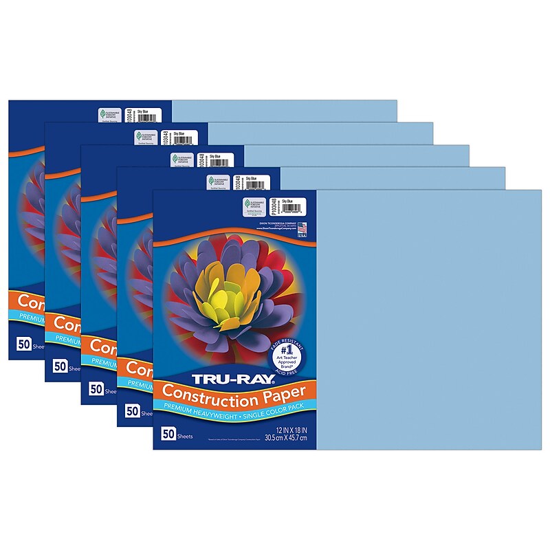 Tru-Ray 12" x 18" Construction Paper, Sky Blue, 50 Sheets/Pack, 5 Packs/Bundle (PAC103048-5) image 1