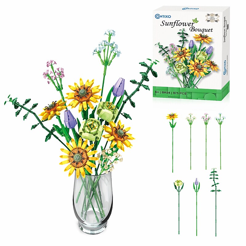 Contixo BK04 Sunflower Bouquet Flordal Collection Building Block Set, 975 Pieces (CNXBK04) image 1