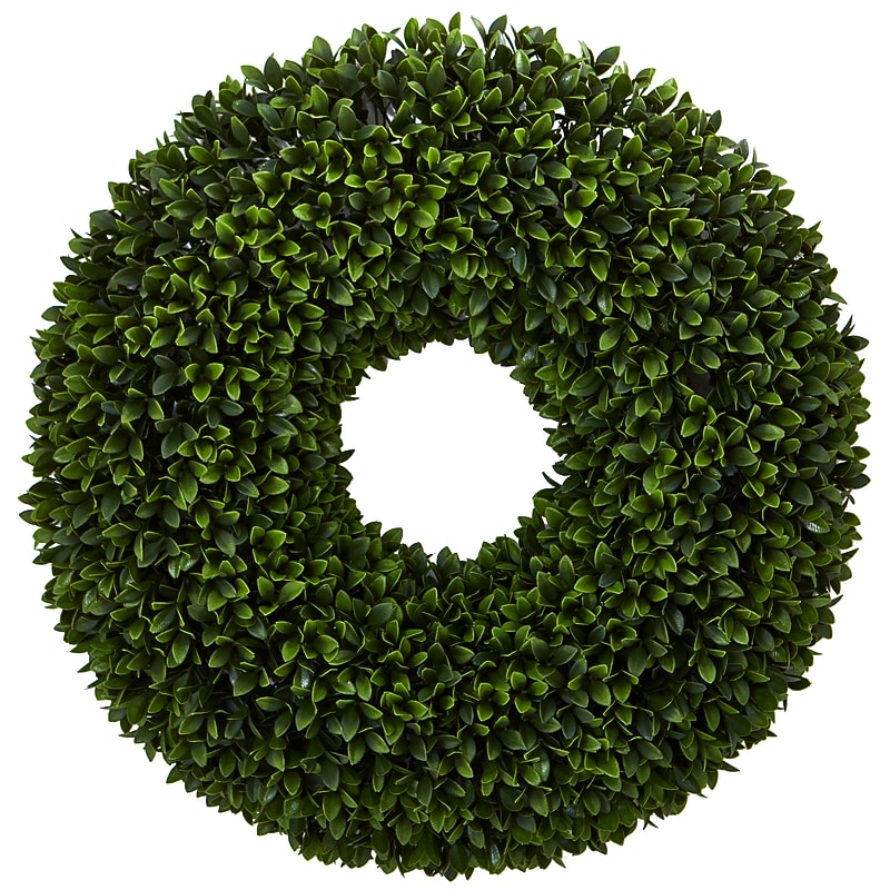 Nearly Natural 24-in Boxwood Artificial Wreath (4350) image 1