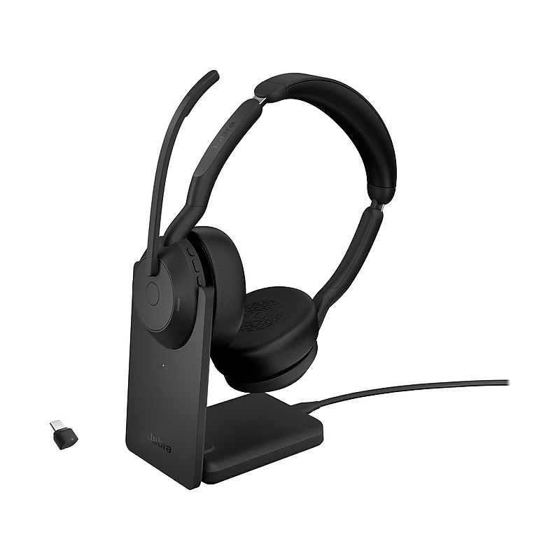 jabra Evolve2 55 Wireless Noise Canceling Bluetooth Stereo Headset, USB-C Adapter, UC-Certified (25599-989-889-01) image 1