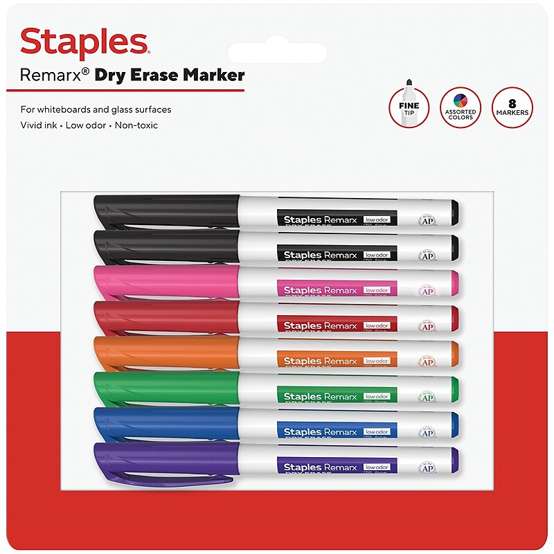 Staples Remarx Dry Erase Marker, Fine Tip, Assorted, 8/Pack (ST62934) image 1