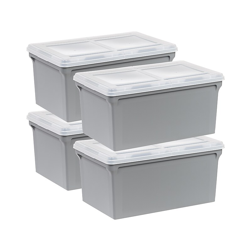 Iris Plastic File Box with Split Lid, Letter Size, Gray, 4/Pack (500167) image 1