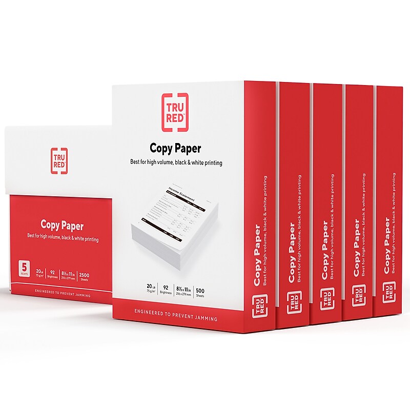 TRU RED™ 8.5" x 11" Copy Paper, 20 lbs., 92 Brightness, 500 Sheets/Ream, 5 Reams/Carton (TR56960) image 1