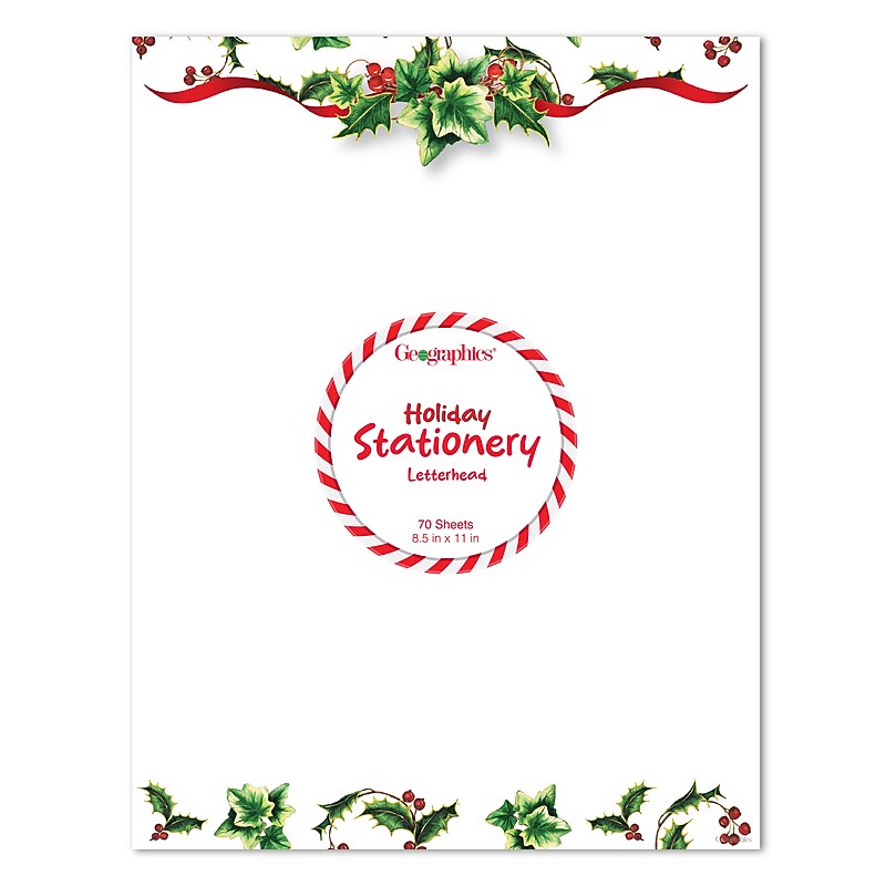 Geographics Holly & Ivy Holiday Letterhead, Multicolored, 70 Sheets/Pack (50053) image 1