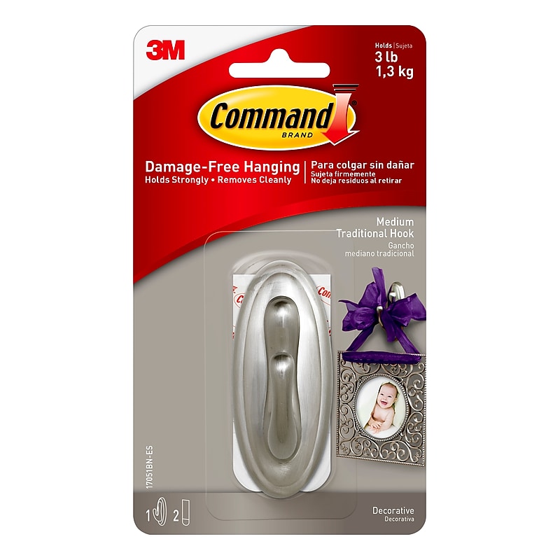 Command Medium Hook, 3lb., Brushed Nickel (17051BN-ES) image 1