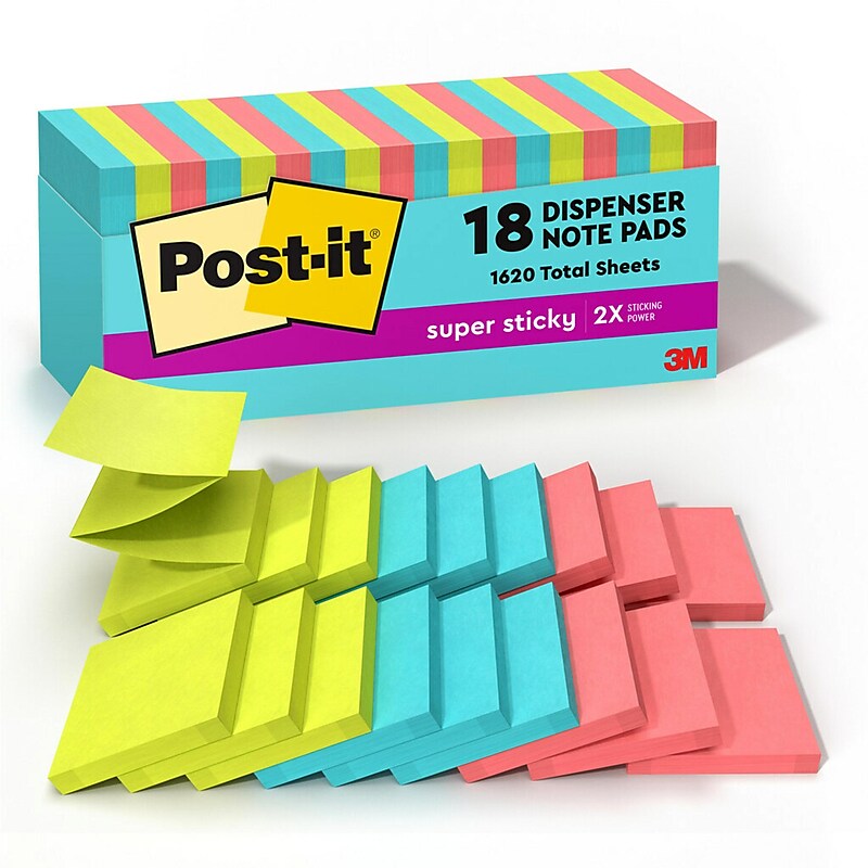 Post-it Pop-up Super Sticky Notes, 3" x 3", Supernova Neons Collection, 90 Sheets/Pad, 18 Pads/Pack (R330-18SSMIACP) image 1