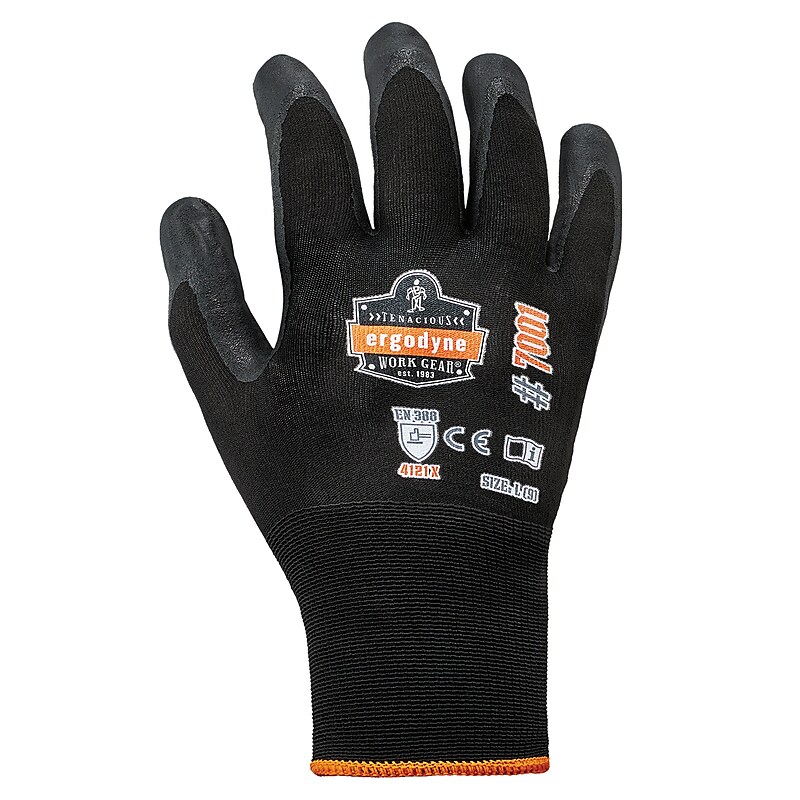 Ergodyne ProFlex 7001 Nitrile Coated Gloves, ANSI Level 3 Abrasion Resistance, Black, Medium, 144 Pairs (17853) image 1