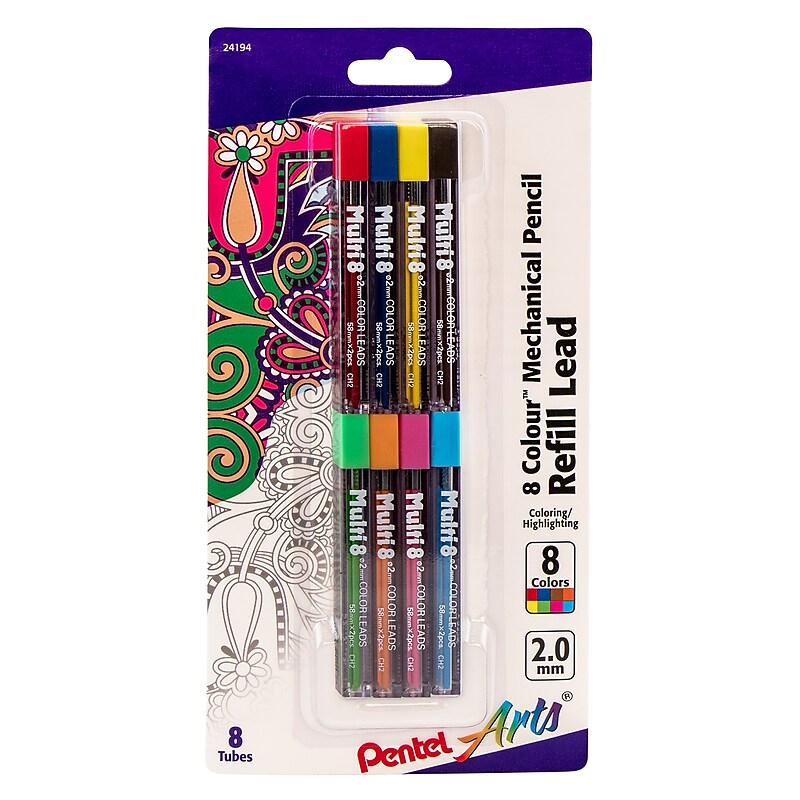 Pentel Arts 8 Color Pencil Lead Refill, Assorted Colors, 8-Pack (PTACH2BP8M) image 1