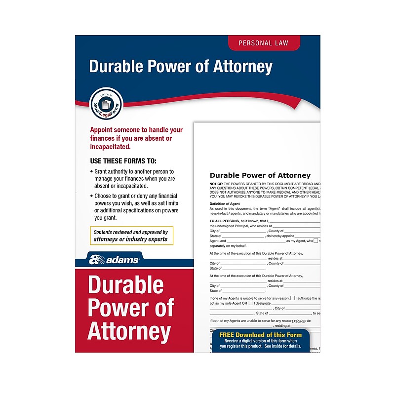 Adams Durable Power of Attorney Legal Form Kit 11"L x 8.5"W Each (ABF LF205) image 1
