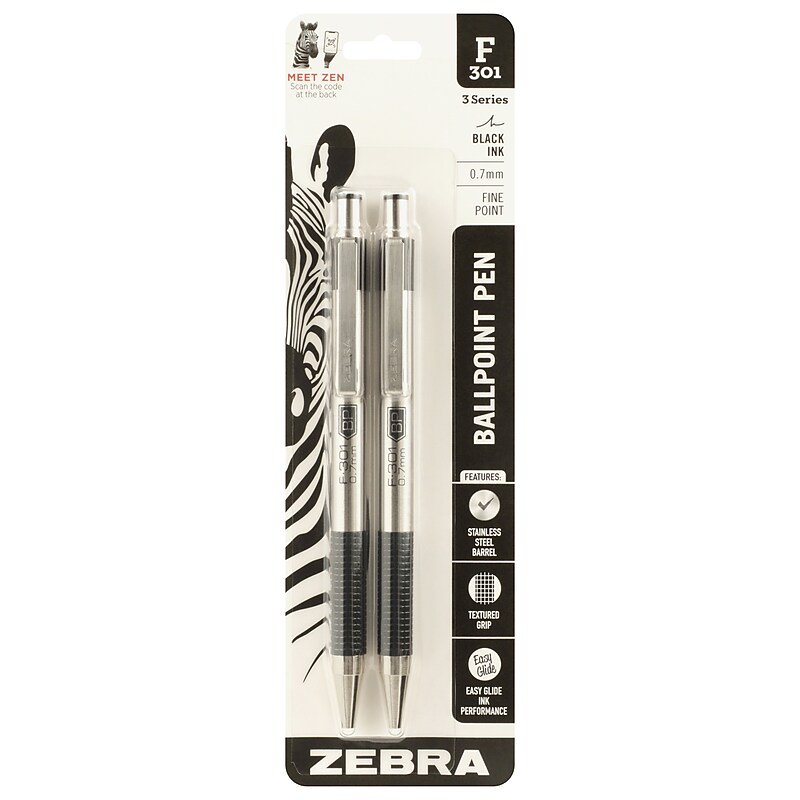 Zebra F-301 Retractable Ballpoint Pen, Fine Point, 0.7mm, Black Ink, 2 Pack (27112) image 1