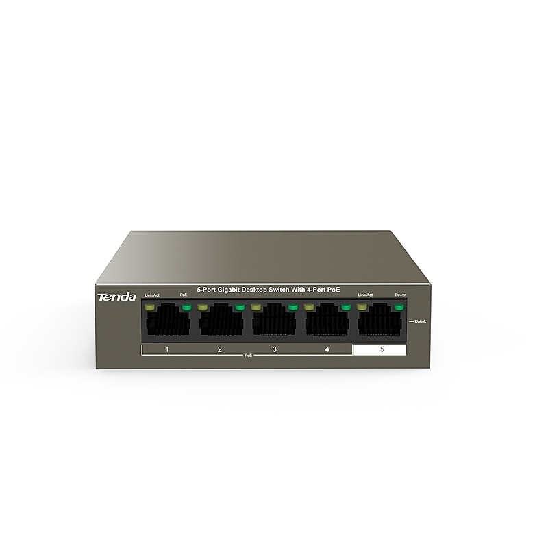 Tenda 5-Port Gigabit Ethernet Switch PoE, Managed, 1 Gbps, Black (TEG1105P-4-63W) image 1