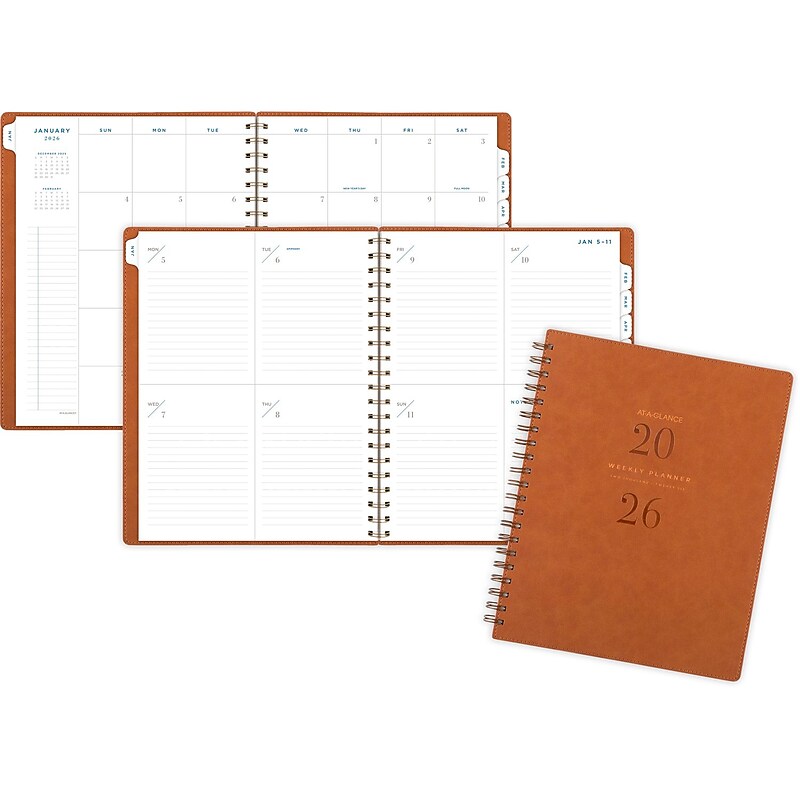 2026 AT-A-GLANCE Signature Collection 8.5" x 11" Weekly & Monthly Planner, Faux Leather Cover, Brown (YP905-09-26) image 1