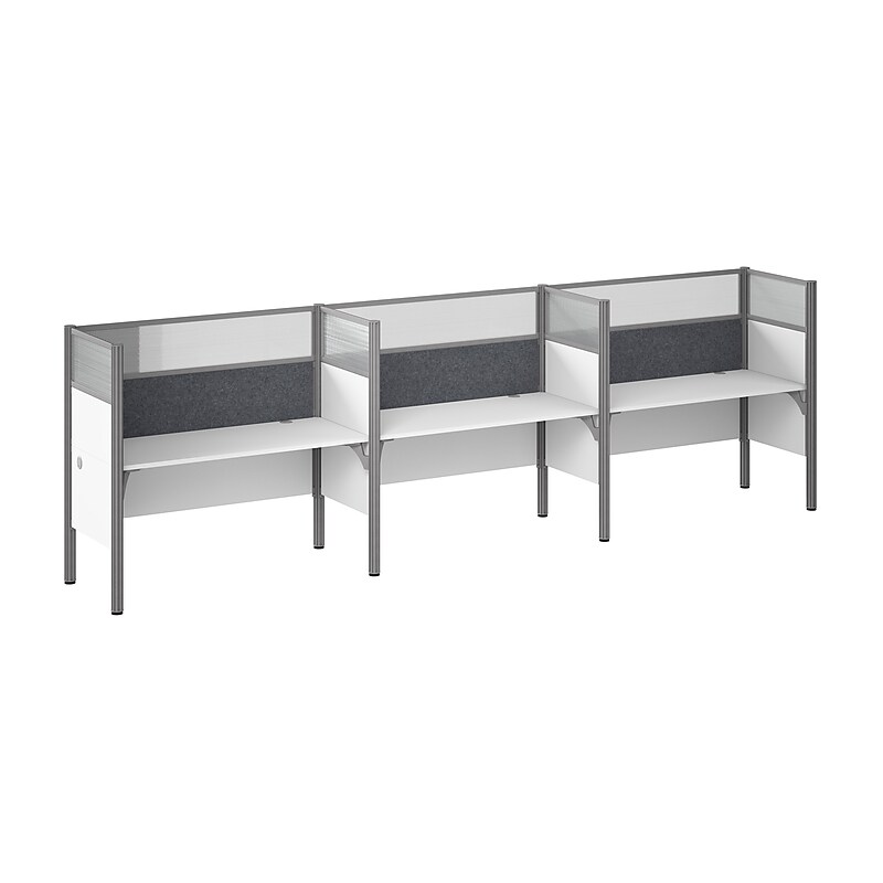 Bush Business Furniture Pro-Biz 55.39"H x 187.56"W 3 Person In-Line Cubicle Panel Workstation, White (100872DG-17) image 1