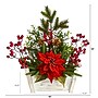 Nearly Natural Artificial Poinsettia, Succulent and Berry Arrangement in Bench Planter, 18" (A1410)~#|#~CBF66154-1C63-40EC-8E79B385D76CA87E_sc7