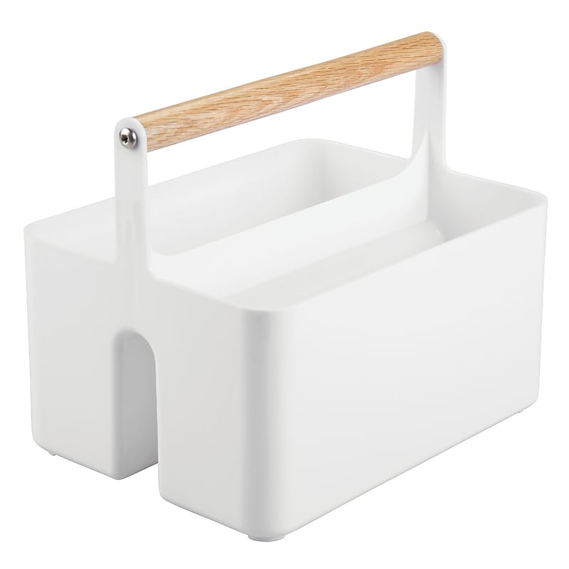 mDesign 2-Compartment Plastic Desk Organizer, White/Natural (25718RW) image 1