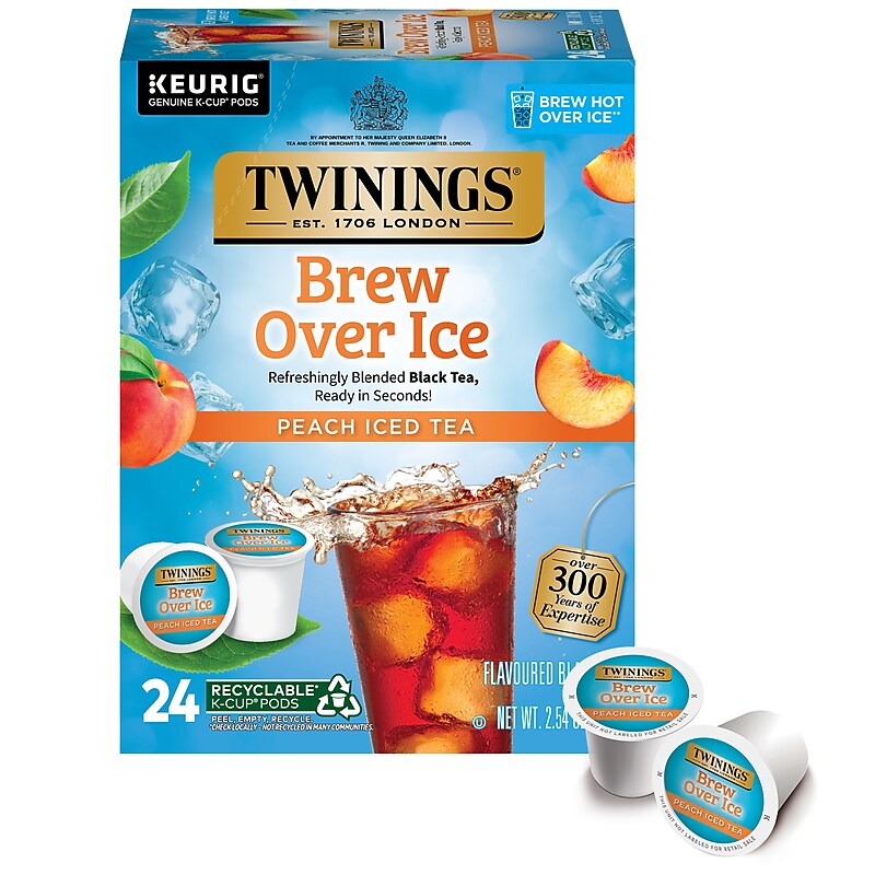 Twinings Brew Over Ice Peach Iced Black Tea, Keurig® K-Cup® Pods, 24/Box (F17280) image 1