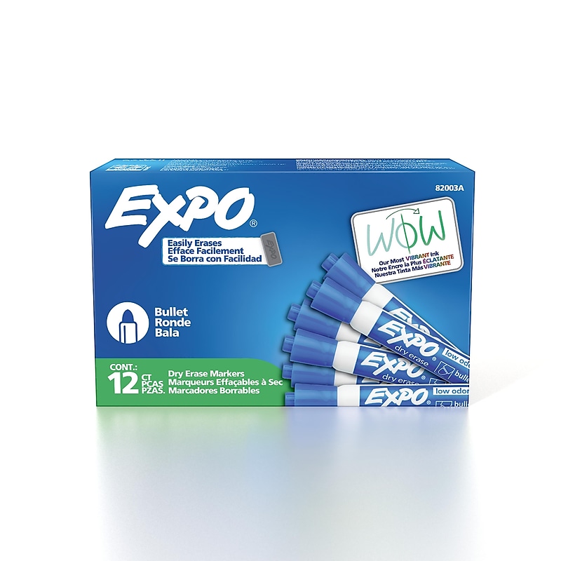 Expo Dry Erase Markers, Bullet Tip, Blue, 12/Pack (82003) image 1