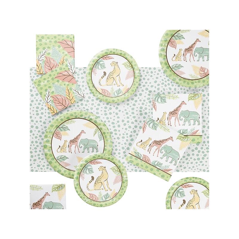 Creative Converting Safari Baby Animal Party Tableware Kit, Multicolor (DTC9121E2A) image 1