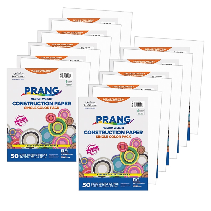 Prang 9" x 12" Construction Paper, Bright White, 50 Sheets/Pack, 10 Packs/Bundle (PAC8703-10) image 1