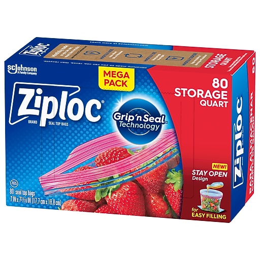 Ziploc Medium Storage Bags, 1 Qt., 80/Box (314471) Staples