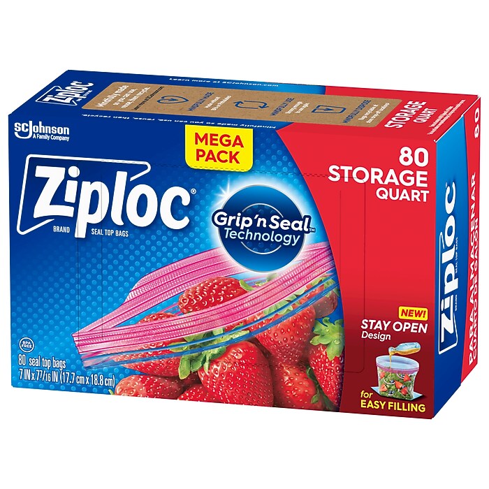 Ziploc Medium Storage Bags, 1 Qt., 80/Box (314471) | Staples