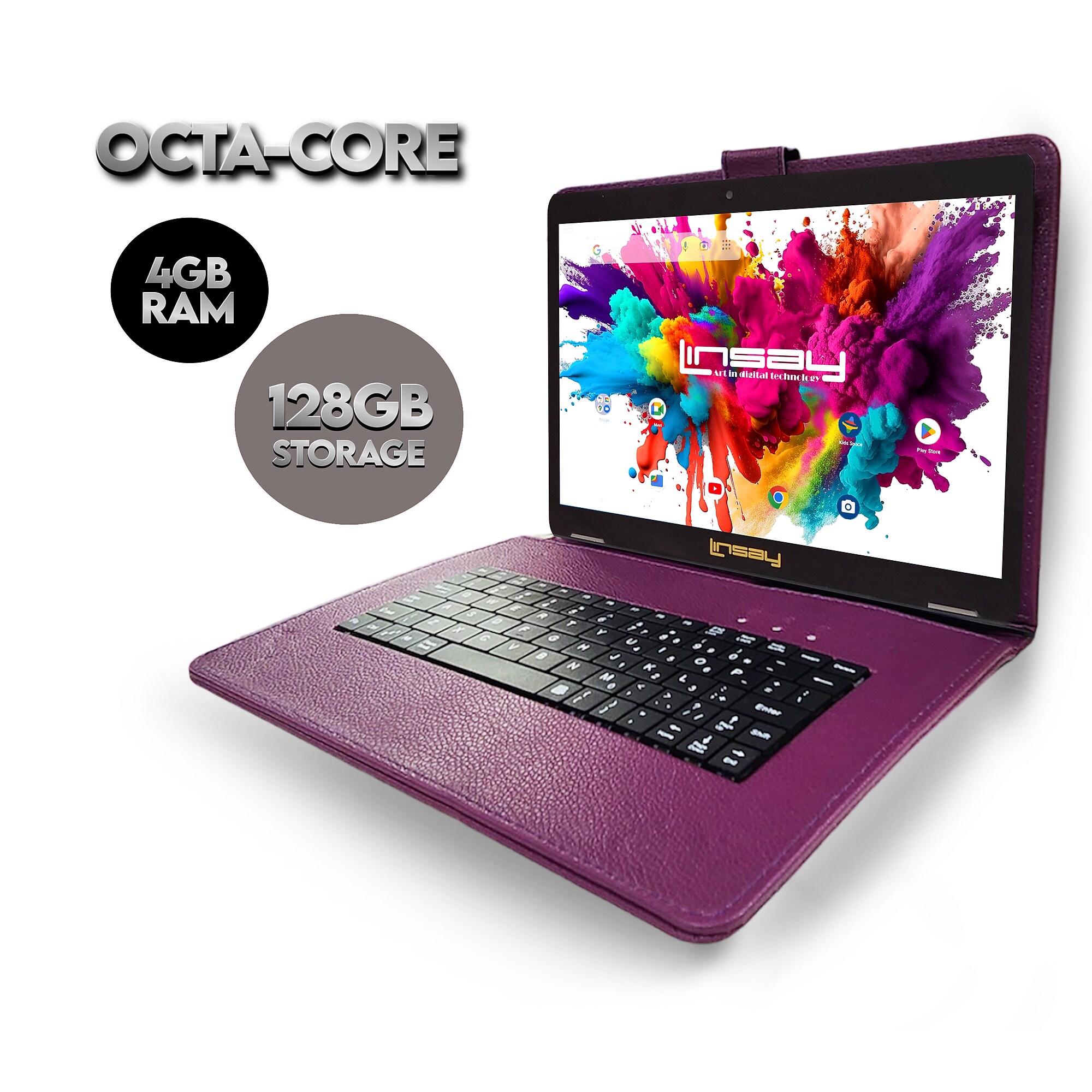 Linsay Octa Core 10.1″ Tablet, 128GB Storage, Android 15, Bundled with Purple Keyboard (F10IPGKEYPUR) Sansujyuku sansujyuku.com