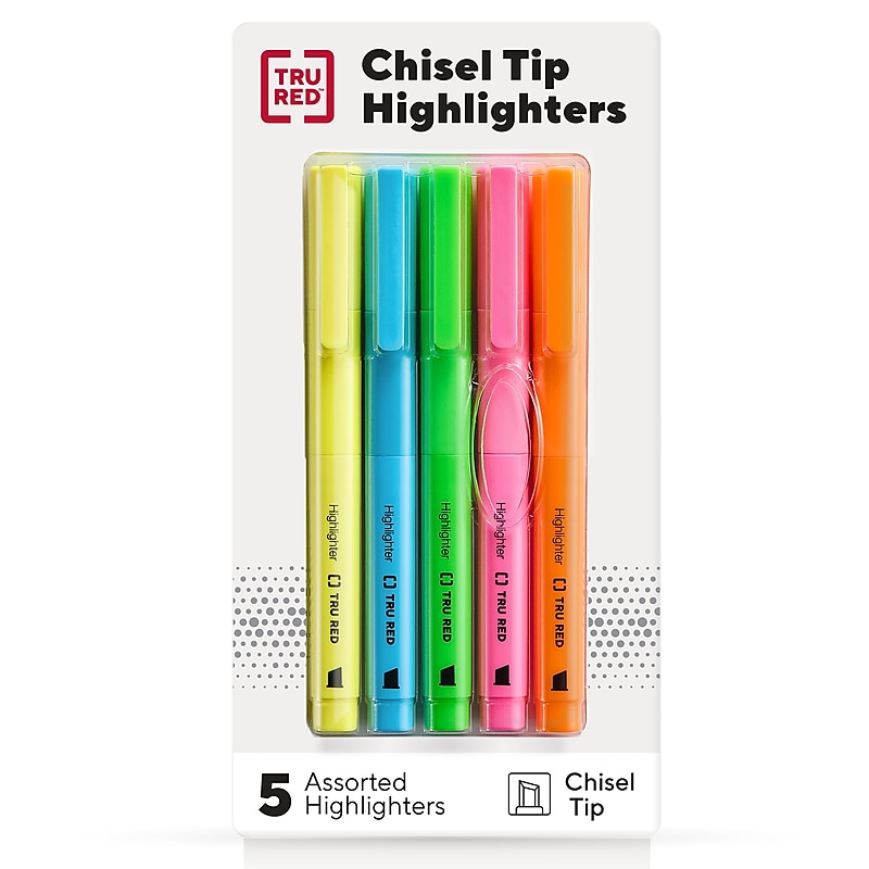 TRU RED™ Pocket Stick Highlighter with Grip, Chisel Tip, Assorted, 5/Pack (TR54584) image 1