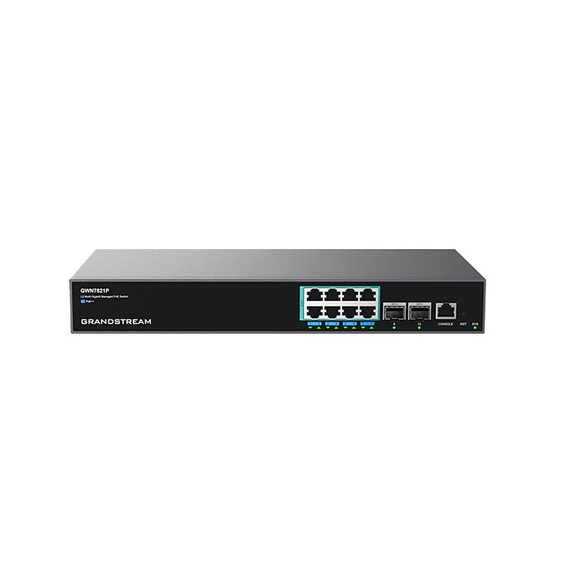 Grandstream GWN7820 Series 8-Port Ethernet Enterprise Managed PoE, 2.5Gbps, Black (GWN7821P) image 1