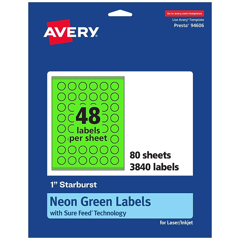 Avery Burst Multipurpose Labels, 1", Neon Green, 3840/Box (94606) image 1