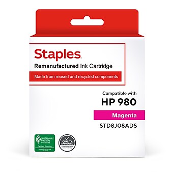Staples Remanufactured Magenta Standard Yield Ink Cartridge Replacement for HP 980 (TRD8J08ADS/STD8J08ADS)