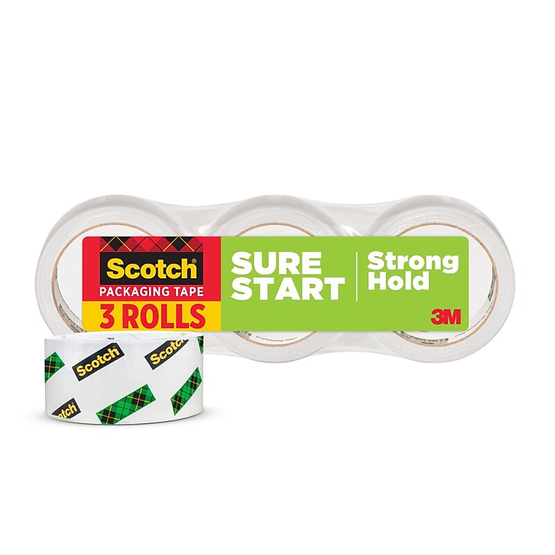 Scotch Sure Start Packing Tape, 1.88" x 43.7 yds., Clear, 3/Pack (3450-40-3) image 1